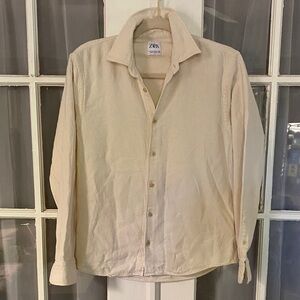 Zara Cream Long Sleeve Button Front Flannel Shirt Cozy Comfy Fall Shirt